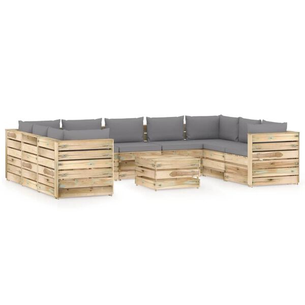 vidaXL 10-tlg. Garten-Lounge-Set mit Kissen Gr&uuml;n Impr&auml;gniertes Holz