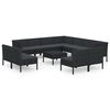 vidaXL 12-tlg. Garten-Lounge-Set mit Auflagen Poly Rattan Schwarz