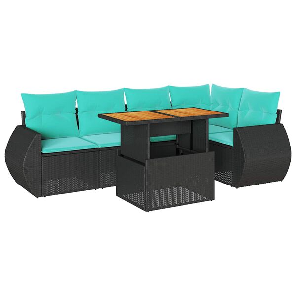 vidaXL 6-tlg. Garten-Sofagarnitur mit Kissen Schwarz Poly Rattan