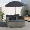 vidaXL Gartenbett mit Sonnenschirm Grau Poly Rattan