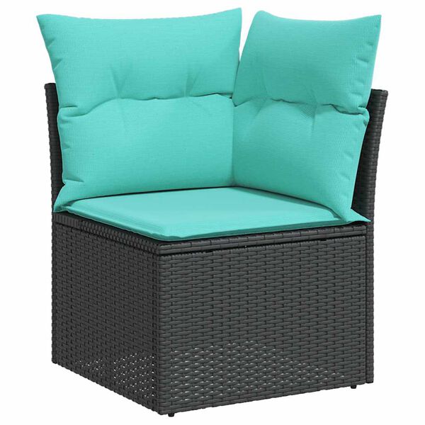 vidaXL 7-tlg. Garten-Sofagarnitur mit Kissen Schwarz Poly Rattan