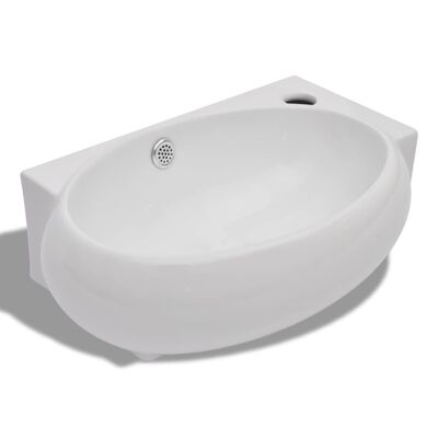 vidaXL Waschbecken mit Wasserhahn-Loch und Überlaufloch Keramik Weiß