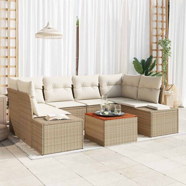 vidaXL Gartensofa-set mit Speicher 7 pcs Beige und Creme Poly-Rattan