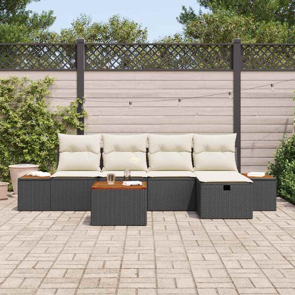 vidaXL Garten-Sofa-Set mit Kissen 6 pcs Schwarz Poly Rattan