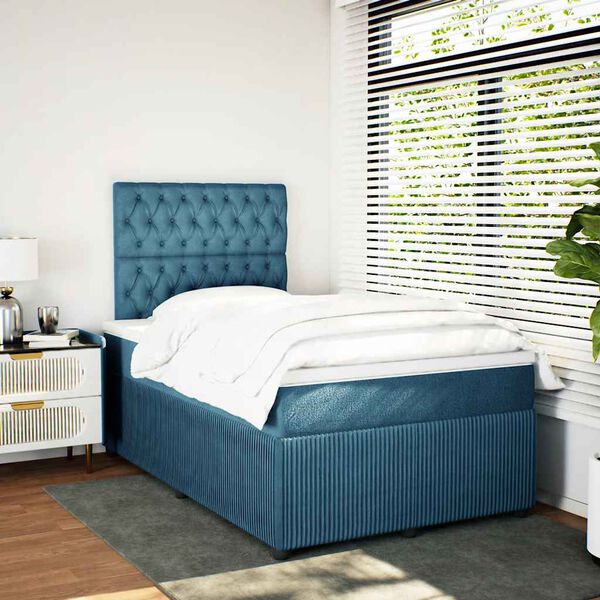 vidaXL Boxspringbett mit Matratze Dunkelblau 120x190 cm Samt