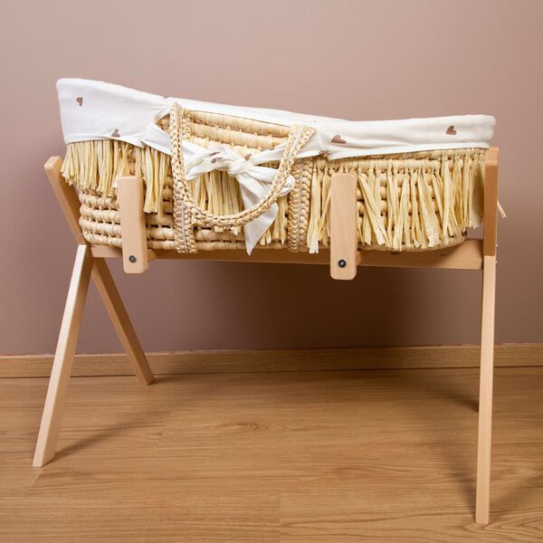 CHILDHOME Moseskorb Raffiabast mit Matratze und Bezug Herzen-Muster