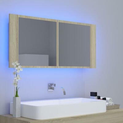 vidaXL LED-Bad-Spiegelschrank Sonoma-Eiche 100x12x45 cm Acryl