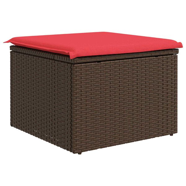 vidaXL Gartenhocker mit Kissen Braun 55x55x37 cm Poly Rattan