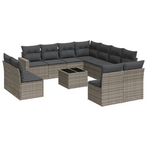 vidaXL 12-tlg. Garten-Sofagarnitur mit Kissen Grau Poly Rattan