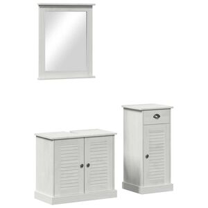 vidaXL Badezimmerm&ouml;bel-Set 3 Stk. Antik Wei&szlig; Massives Kiefernholz