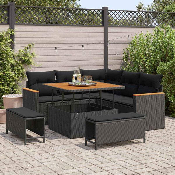 vidaXL Gartensofa-set 8 pcs Schwarz Poly-Rattan