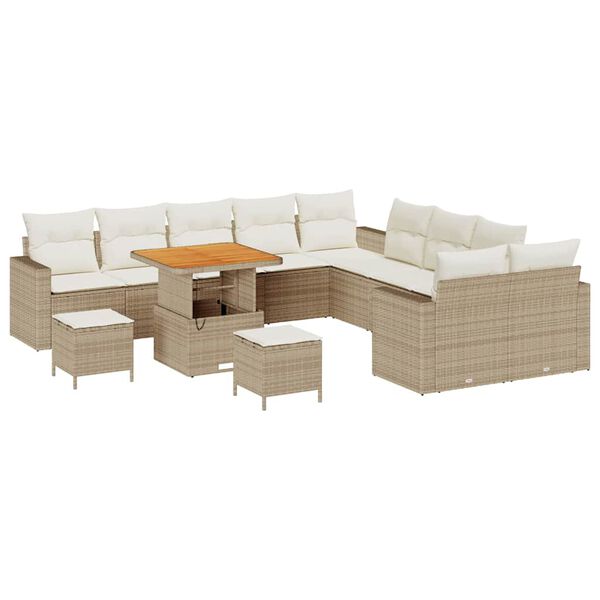 vidaXL Gartensofa-set mit Kissen 17 pcs Beige und Creme Poly-Rattan