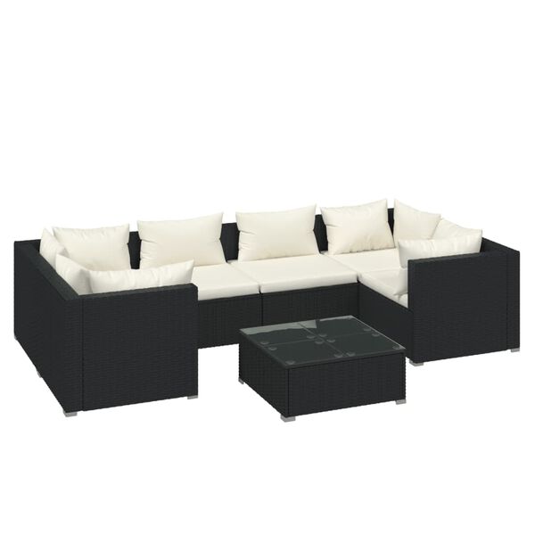 vidaXL 7-tlg. Garten-Lounge-Set mit Auflagen Poly Rattan Schwarz