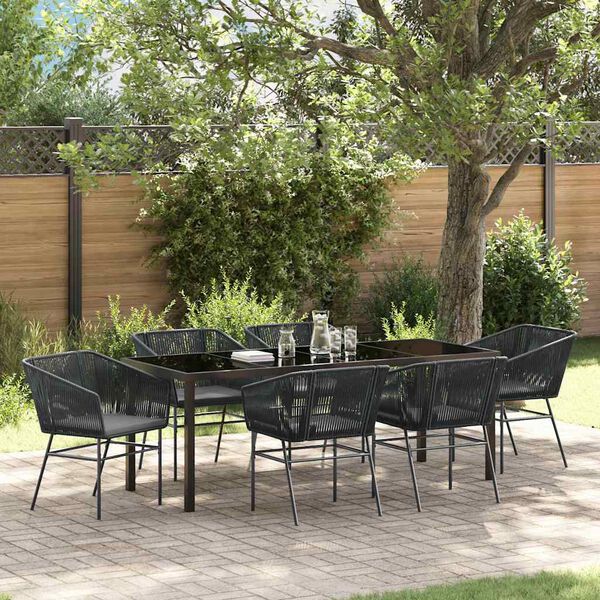 vidaXL Garten Essgruppe 7 pcs Schwarz Pulverbeschichteter Stahl