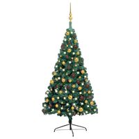 vidaXL Künstlicher Halb-Weihnachtsbaum Beleuchtung Kugeln Grün 120 cm