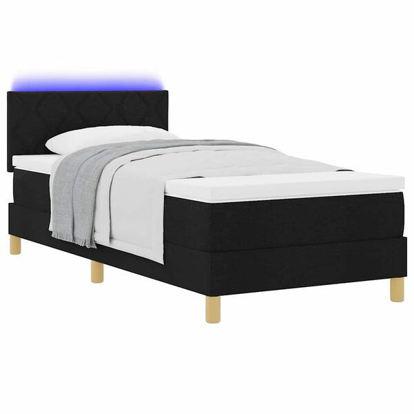 vidaXL LED Boxspringbett mit Matratze Schwarz 100 x 200 cm Stoff