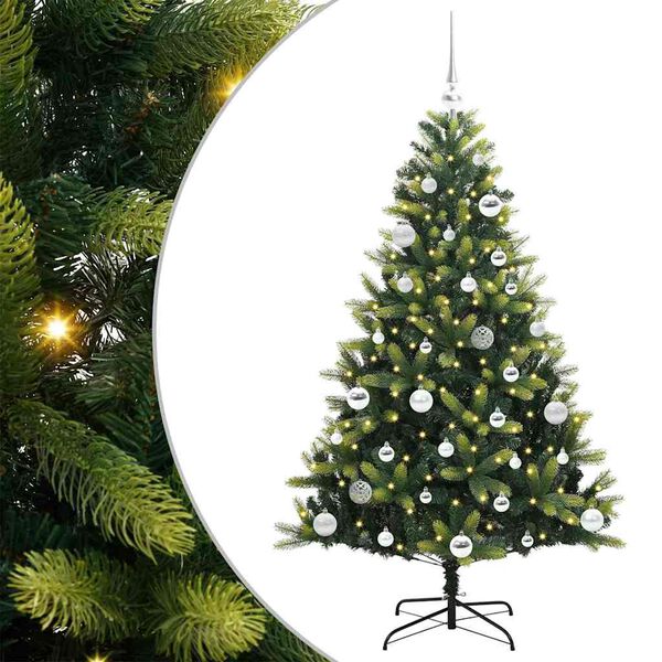 vidaXL K&uuml;nstlicher geflammter Weihnachtsbaum 150 LEDs Gr&uuml;n 150 cm