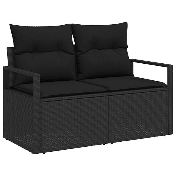 vidaXL Garten-Sofa-Set mit Kissen 7 pcs Schwarz Poly Rattan