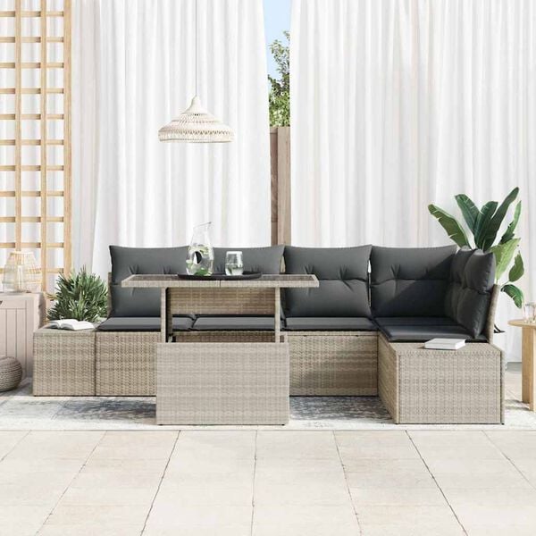 vidaXL Garten-Sofa-Set mit Speicher 6 pcs Hellgrau Poly Rattan