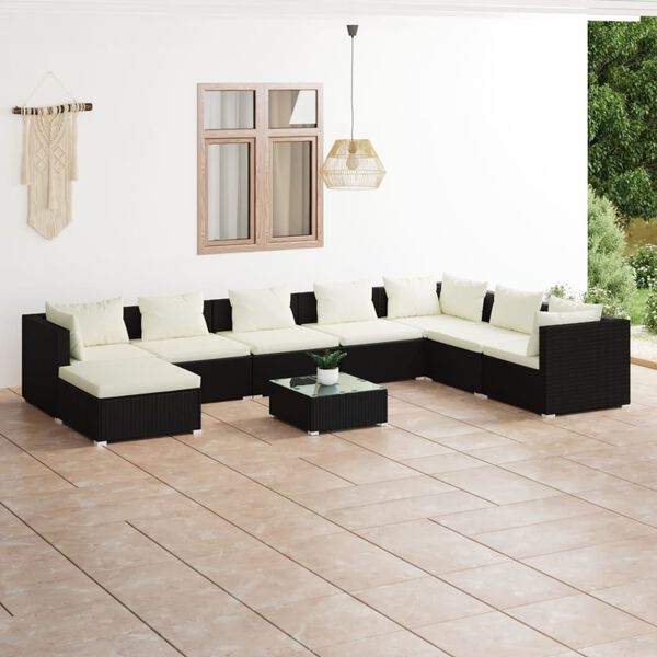 vidaXL 9-tlg. Garten-Lounge-Set mit Kissen Poly Rattan Schwarz