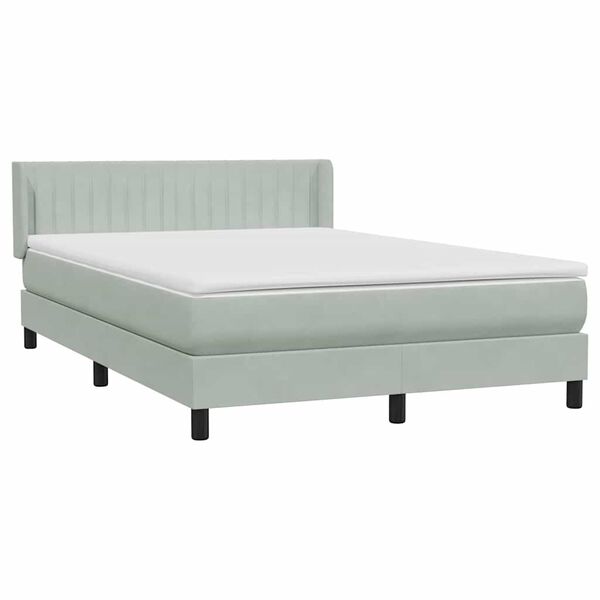 vidaXL Boxspringbett mit Matratze Hellgrau 140x210 cm Samt