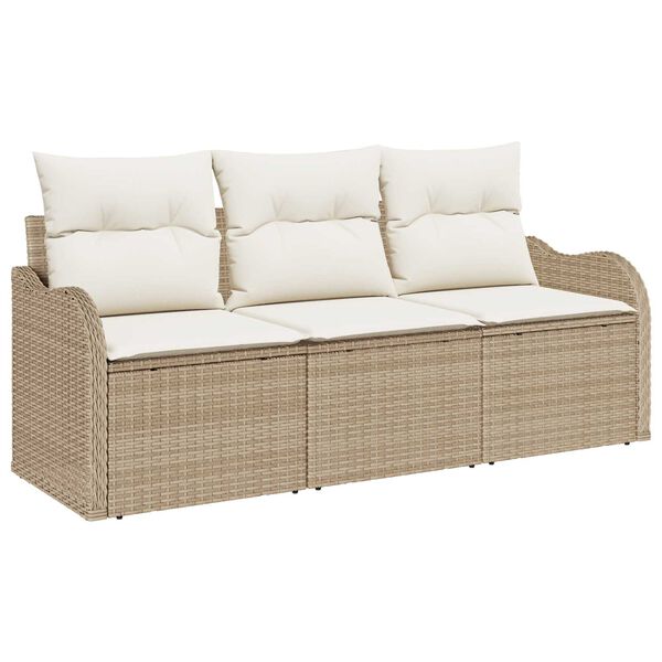 vidaXL Garten-Sofa-Set mit Kissen mit Speicher 3 pcs Beige Poly Rattan