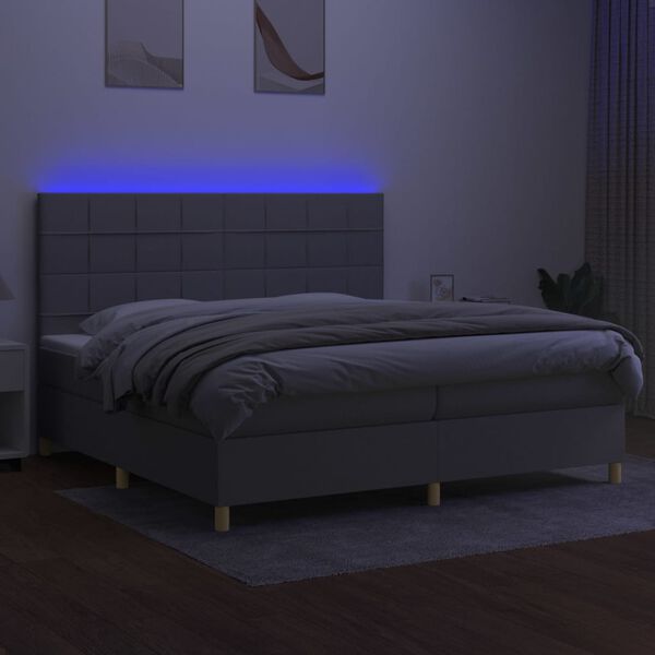 vidaXL Boxspringbett mit Matratze & LED Hellgrau 200x200 cm Stoff