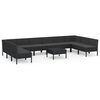 vidaXL 11-tlg. Garten-Lounge-Set mit Auflagen Poly Rattan Schwarz