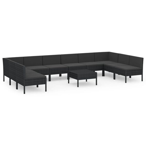 vidaXL 11-tlg. Garten-Lounge-Set mit Auflagen Poly Rattan Schwarz