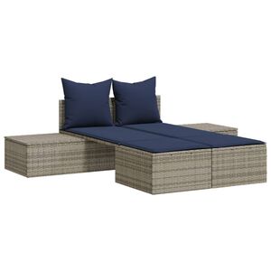 vidaXL Doppel-Sonnenliege mit Kissen Grau Poly Rattan