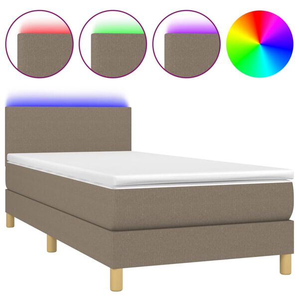 vidaXL Boxspringbett mit Matratze & LED Taupe 80x200 cm Stoff