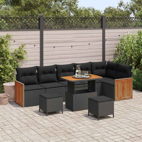vidaXL Gartensofa-set mit Kissen 11 pcs Schwarz Poly-Rattan