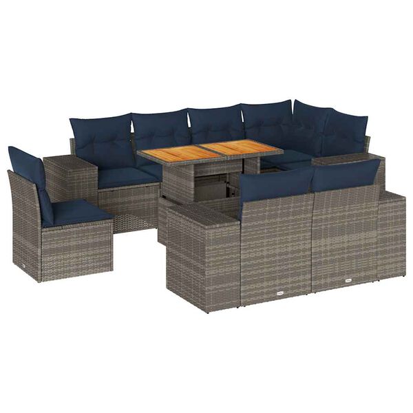 vidaXL 9-tlg. Garten-Sofagarnitur mit Kissen Grau Poly Rattan