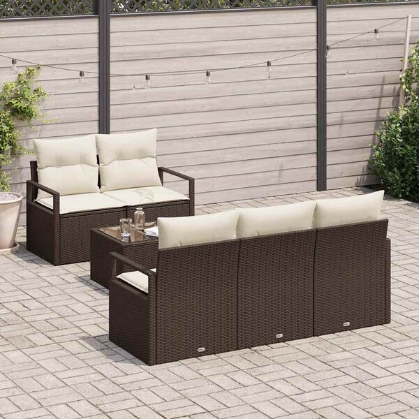 vidaXL Sofa Set mit Kissen 6 pcs Braun und Creme Poly Rattan