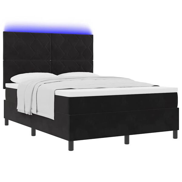 vidaXL LED Boxspringbett mit Matratze Schwarz 140 x 190 cm Stoff