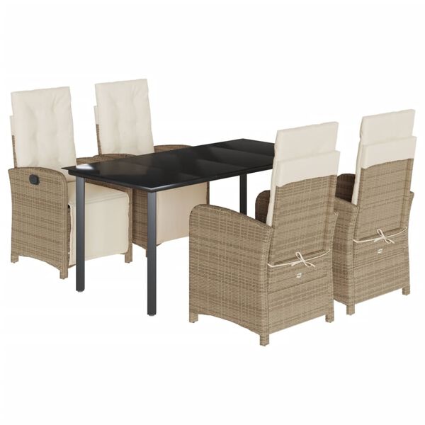 vidaXL 5-tlg. Garten-Essgruppe mit Kissen Beige Poly Rattan