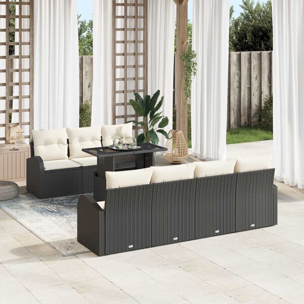vidaXL Gartensofa-set mit Kissen mit Kissen 8 pcs Schwarz Poly Rattan