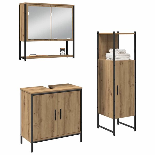 vidaXL Badezimmerm&ouml;bel-Set mit Regal mit T&uuml;r 3 pcs Braun Holzwerkstoff