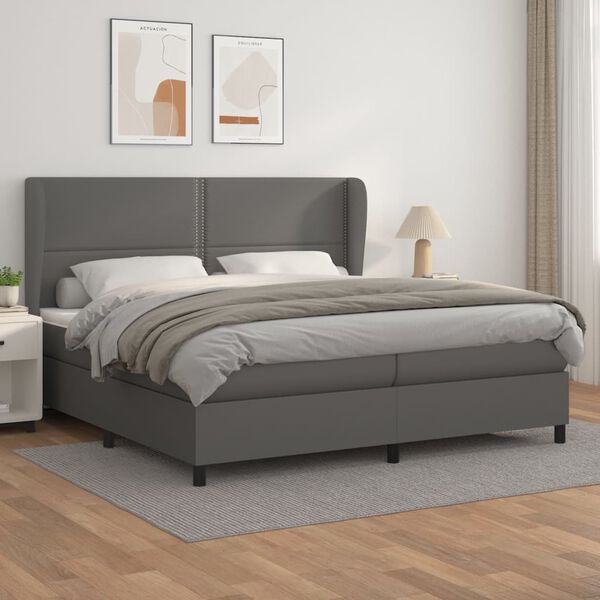 vidaXL Boxspringbett mit Matratze Grau 200x200 cm Kunstleder