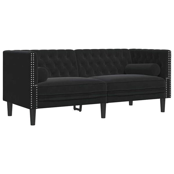vidaXL Chesterfield-Sofa mit Kissen Schwarz 174 x 74.5 x 70.5 cm Samt