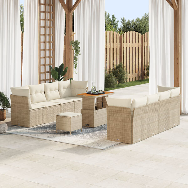 vidaXL Gartensofa-set mit Kissen 11 pcs Beige und Creme Poly-Rattan