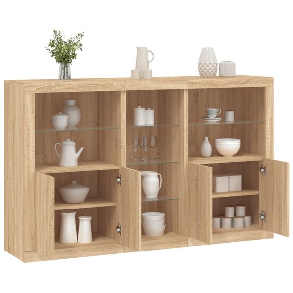 vidaXL Sideboard mit LED-Leuchten Sonoma-Eiche 162x37x100 cm
