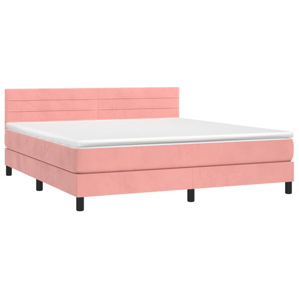vidaXL Boxspringbett mit Matratze & LED Rosa 160x200 cm Samt