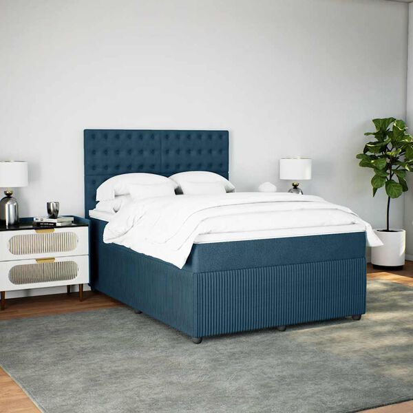 vidaXL Boxspringbett mit Matratze Dunkelblau 140x200 cm Samt