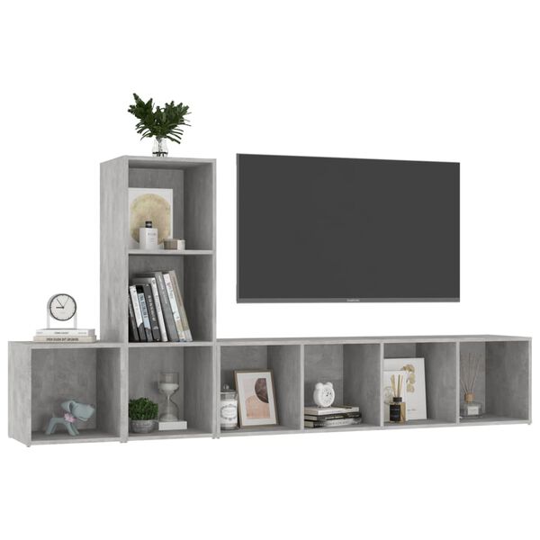 vidaXL 3-tlg. TV-Schrank-Set Betongrau Holzwerkstoff
