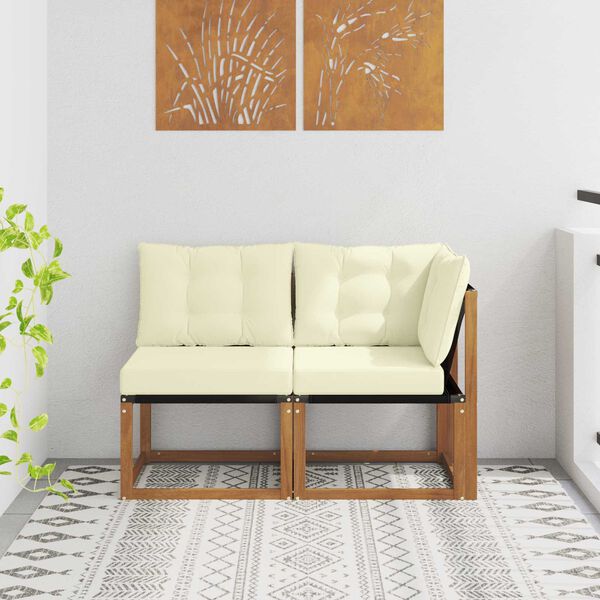 vidaXL Outdoor Mittel- und Ecksofa mit Kissen 2 St&uuml;ck Natur