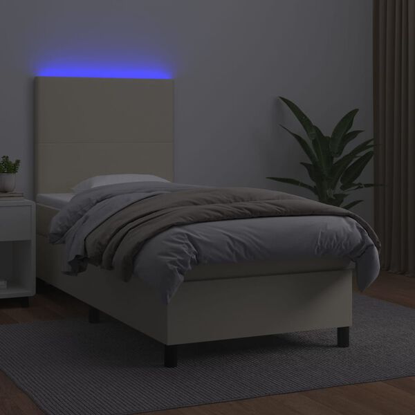 vidaXL Boxspringbett mit Matratze & LED Creme 90x190 cm Kunstleder