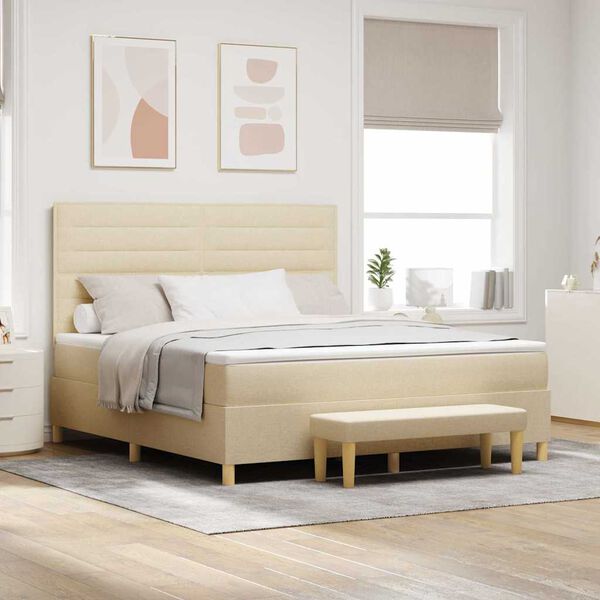 vidaXL Boxspringbett mit Matratze Creme 180 x 200 cm Stoff