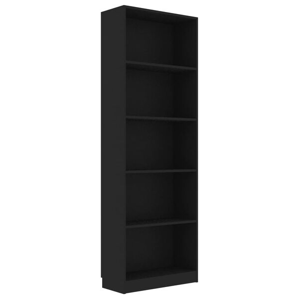 vidaXL Bücherregal 5 Fächer Schwarz 60x24x175 cm Holzwerkstoff