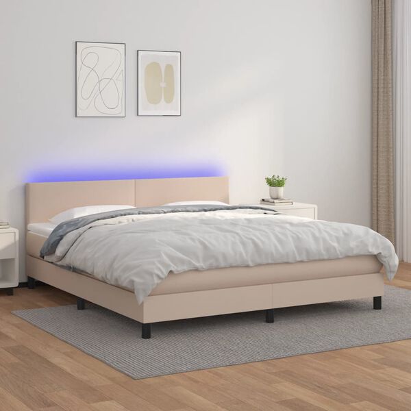 vidaXL Boxspringbett mit Matratze & LED Cappuccino-Braun 160x200cm